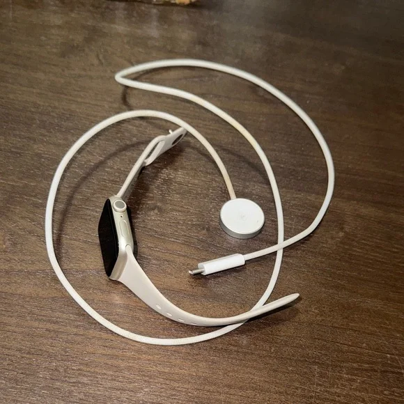 Apple Smartwatch with Silver Case and White Band